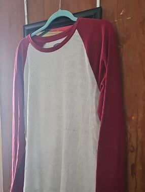 Old Navy Maroon and White Raglan Long Sleeve Shirt